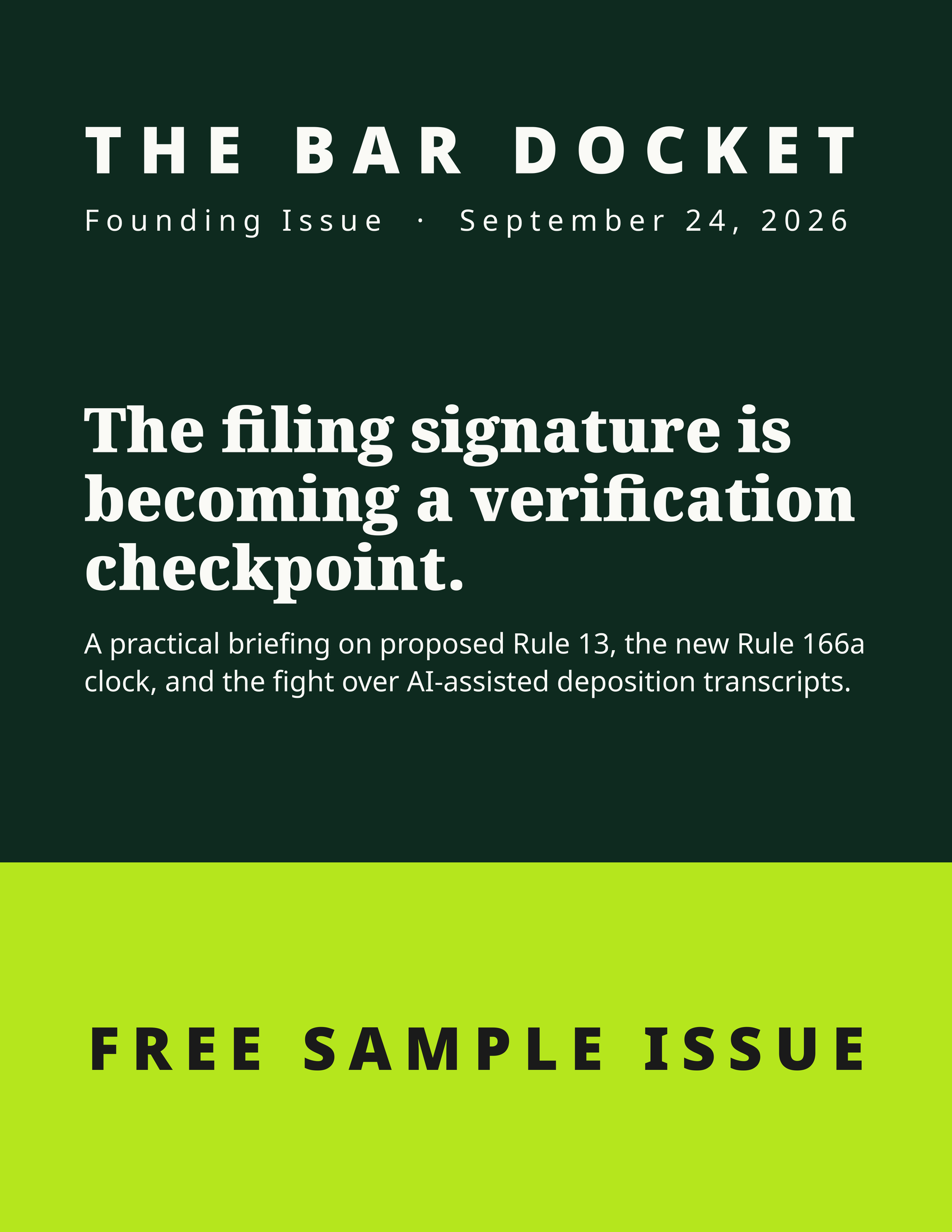 Bar Docket sample issue cover